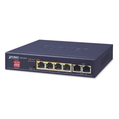 Switch PoE+ / 4 Puertos Gigabit 802.3at / 2 Puertos Uplink / 65W Total / 820 pies Extensión