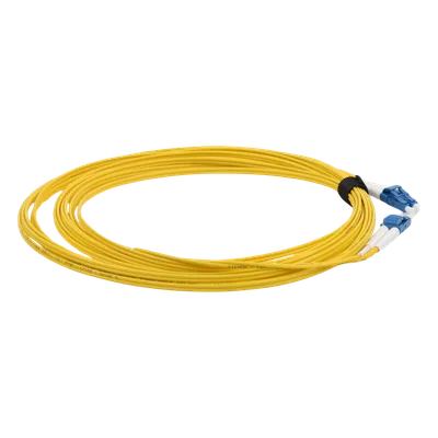 Jumper de Fibra Óptica Monomodo (OS2), XGLO, Riser, LC/UPC-LC/UPC Duplex, OFNR, Color Amarillo, 7 Metros
