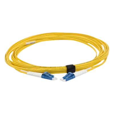 Jumper de Fibra Óptica Monomodo (OS2), XGLO, Riser, LC/UPC-LC/UPC Duplex, OFNR, Color Amarillo, 7 Metros