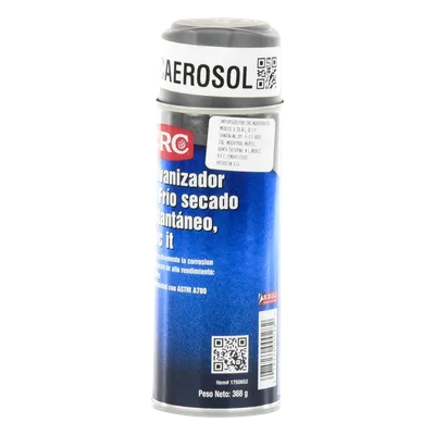 Recubrimiento Zinc en Aerosol / 93% Zinc Puro / 368 gr / Película 76 µ / Acabado Gris Brillante / Protección Anticorrosión