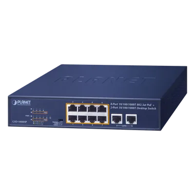 Switch PoE+ / 8 Puertos Gigabit 802.3at / 2 Puertos Uplink / Presupuesto PoE 120 W / Alcance Extendido 250 m (820.2 ft) / Rackeable 1U