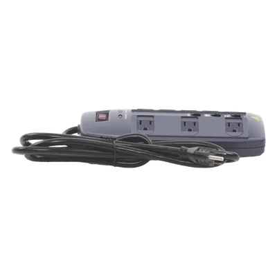 Multicontacto 8 Salidas / 120 VCA 15 A / 2160 Joules / Telco RJ11 / 6 Transformadores Simultáneos / 5.9 pies Cable