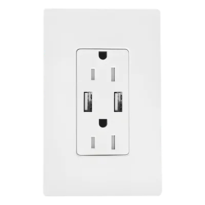 Receptáculo 15 A / 125 V~ 60 Hz / 2 puertos USB tipo A 5 V 3.8 A / Resistente a manipulaciones / Estilo Designer (Claro) satinado color Snow