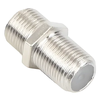 Adaptador Barril Coaxial / Conector F Hembra a F Hembra / 75 Ohm / Montaje en Línea / Zinc Niquelado / Aislante de Polietileno