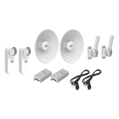 Kit de 2 radios C5X / Con antena N5-X25-2PACK (25 dBi) / Frecuencia extendida (4.9 a 6.4 GHz) / Incluye inyector POE / cable de alimentación y 2 FLEXIMOUNT-XL de / Ideal para hasta 10 km