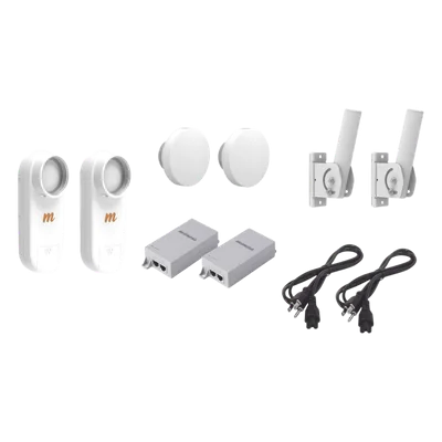 Kit de 2 radios C5X con 2 antenas de (12 dBi), rango de frecuencia extendida (4.9 a 6.4 GHz), incluye inyector POE, cable de alimentación y 2 FLEXIMOUNT-XL para alineación, distancia de hasta 3 km