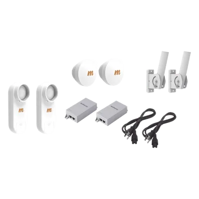 Kit de 2 radios C5X con 2 antenas de (16 dBi), rango de frecuencia extendida (4.9 a 6.4 GHz), incluye inyector POE, cable de alimentación y 2 FLEXIMOUNT-XL para alineación, distancia de hasta 6 km