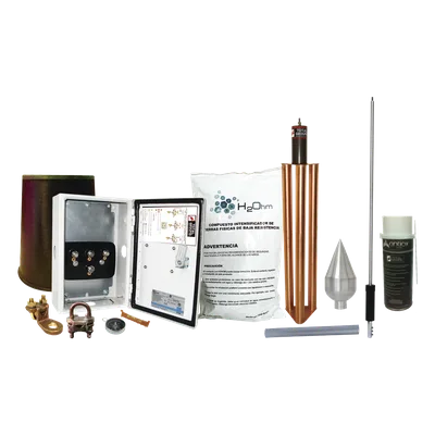 Kit Pararrayo / Protección 160 m (524.9 ft) de Diámetro / Punta Acero Inoxidable / Mástil 1.2 m (3.9 ft) / Sistema de Disipación con Mejorador de Suelo 11 kg / Magnetoactivo