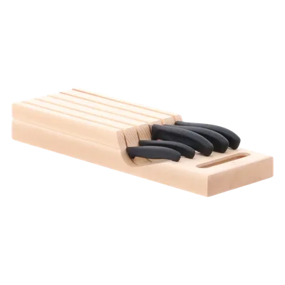 Portacuchillos de Cajón / Madera de Haya Suiza / 5 Cuchillos / Polipropileno Negro / 435 x 148 x 65 mm