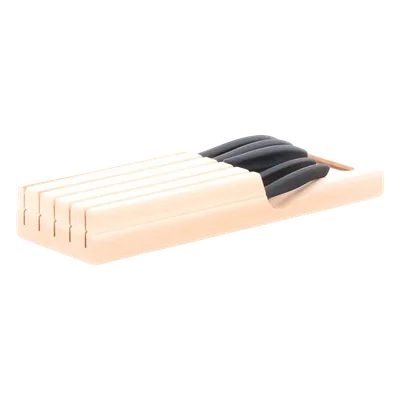 Portacuchillos de Cajón / Madera de Haya Suiza / 5 Cuchillos / Polipropileno Negro / 435 x 148 x 65 mm