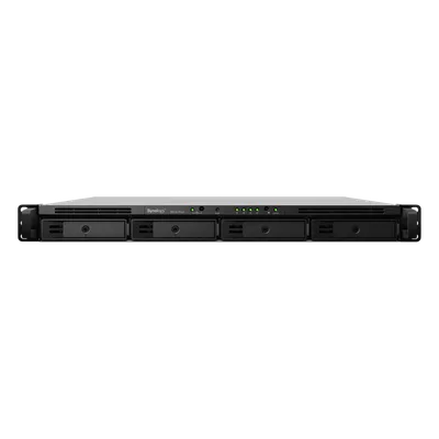NAS Rack / 4 Bahías / CPU Intel Xeon D-1527 Quad-Core / 8 GB DDR4 ECC Ampliable a 64 GB / 2 Ranuras M.2 NVMe/SATA / 4 Puertos LAN 1GbE / Soporte 10GbE Opcional / Escalable a 16 Bahías