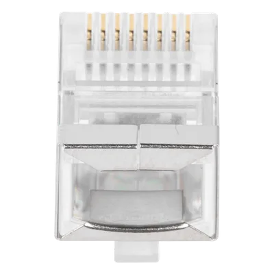 Bote de Plugs Pass Through RJ45 / Cat5e Blindado / Chapado Oro 30 Micras / 24AWG / 100 Piezas