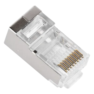 Bote de Plugs Pass Through RJ45 / Cat5e Blindado / Chapado Oro 30 Micras / 24AWG / 100 Piezas