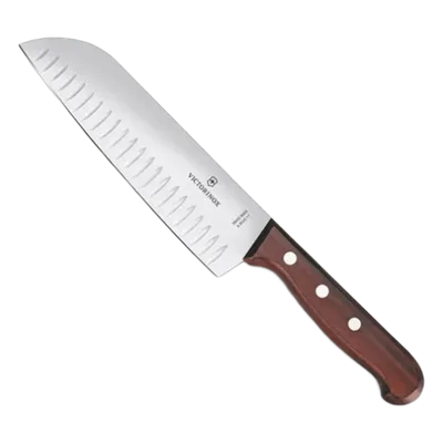 Cuchillo Santoku / Hoja 17 cm / Filo con Alvéolos / Mango de Pino Modificado / 0.103 kg / Fabricación Suiza