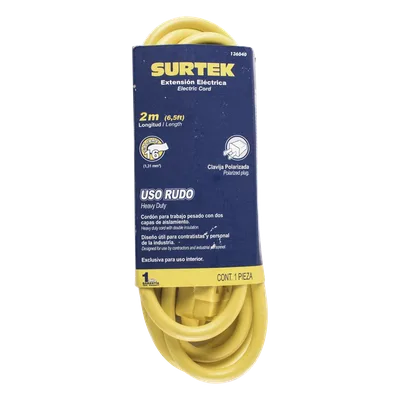 Extensión Eléctrica de Uso Rudo / Doble Aislamiento / 2 m (6.6 ft) / Calibre 16 AWG / 127 VCA 10 A / NEMA 1-15P