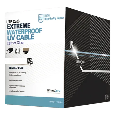 Bobina de Cable UTP Cat6 para Exterior / 305 Metros (1000 Pies) / 23 AWG Cobre Sólido / Certificado UL / Sin Blindaje / 1 Gbps / PoE Extendido