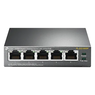 Switch de Escritorio / 5 Puertos Gigabit / 4 Puertos PoE 802.3af/at 65W / PoE Extendido 250m (820 pies) / Sin Ventilador