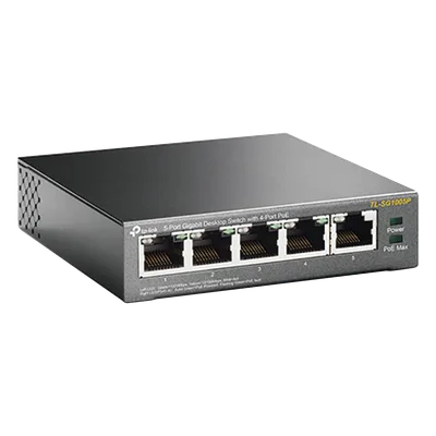 Switch de Escritorio / 5 Puertos Gigabit / 4 Puertos PoE 802.3af/at 65W / PoE Extendido 250m (820 pies) / Sin Ventilador