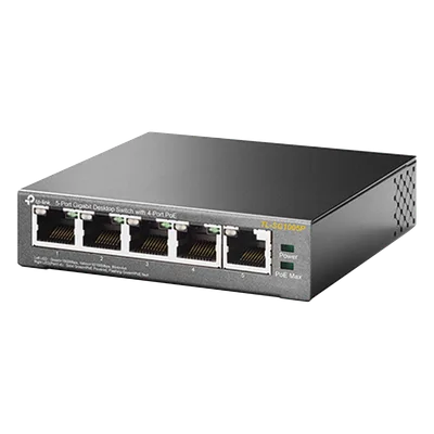 Switch de Escritorio / 5 Puertos Gigabit / 4 Puertos PoE 802.3af/at 65W / PoE Extendido 250m (820 pies) / Sin Ventilador