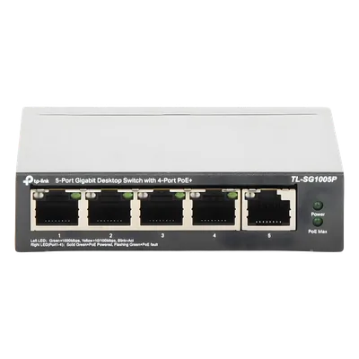Switch de Escritorio / 5 Puertos Gigabit / 4 Puertos PoE 802.3af/at 65W / PoE Extendido 250m (820 pies) / Sin Ventilador