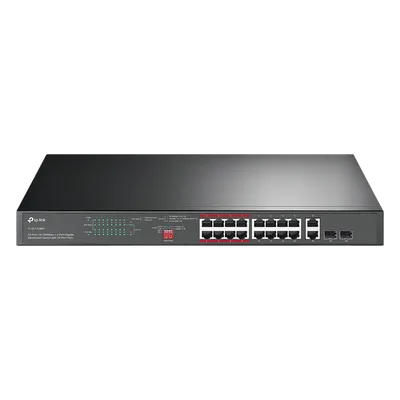 Switch PoE+ No Administrable de 16 puertos 10/100 Mbps / 2 puertos 10/100/1000 Mbps en Combo con 2 Puertos SFP / Presuuesto PoE 250 W / Extensor PoE de hasta 250 metros