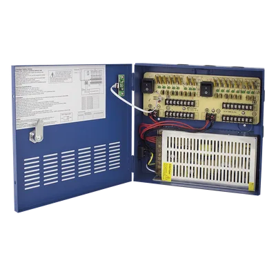 Fuente de poder profesional HEAVY DUTY de 11 - 15 Vcc @ 20 Amper, para 16 cámaras, con voltaje de entrada de: 110-220 Vca