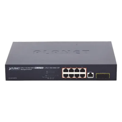 Switch Administrable PoE+ / 8 Puertos Gigabit 802.3at 30W / Presupuesto PoE 140W / 2 Puertos SFP con DDM / Alcance Extendido 250 m (820.2 ft) / Dual Stack IPv6/IPv4 / CloudNMS