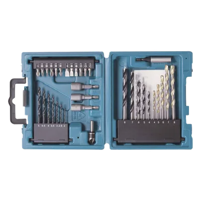 Juego de Accesorios Multipropósito / 34 Piezas / Brocas HSS-R, Concreto y Madera / Puntas y Avellanadores / Guías Magnéticas T20, T25, T30