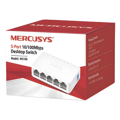 Switch de Escritorio / 5 Puertos 10/100 Mbps / Capacidad de Conmutación 1 Gbps / Sin Ventilador / Plug and Play