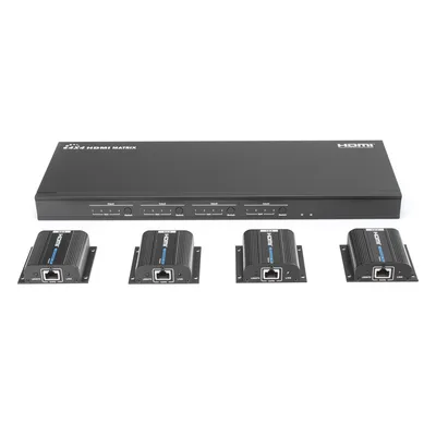 MATRICIAL Y EXTENSOR DE VIDEO HDMI 4 x 4 / 4 Entradas HDMI / 4 Salidas HDMI Loop / 4 Salidas RJ45 para Extender la señal 40 metros por salida / 1080 @ 60Hz / Conmutación por RS232, Control Remoto o