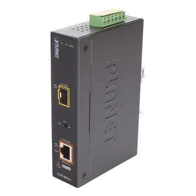 Convertidor de Medios PoE Industrial / SFP 1000BASE-X a RJ45 Gigabit / PoE+ 802.3at 30W / -40 a 75°C / IP30 / 12-48V CC o 24V CA