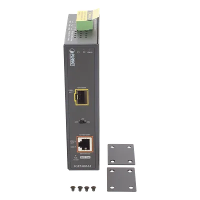 Convertidor de Medios PoE Industrial / SFP 1000BASE-X a RJ45 Gigabit / PoE+ 802.3at 30W / -40 a 75°C / IP30 / 12-48V CC o 24V CA