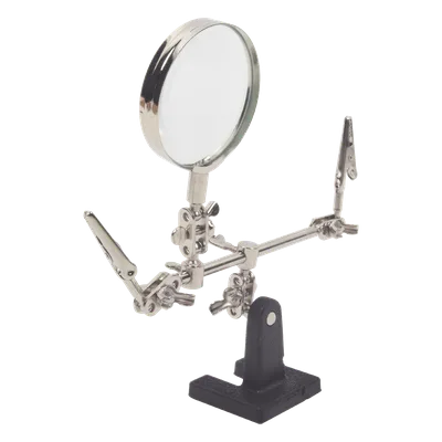 Soporte con lupa y brazos con clip / Lupa 6.2 cm / Aumento 3x / Base hierro fundido / 289 g / 14 x 8 cm (5.5 x 3.1 pulgadas)