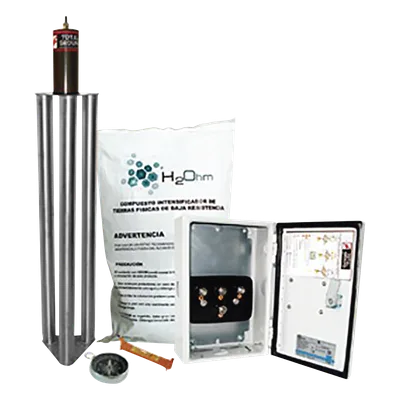 Kit de Puesta a Tierra / 100 A / Electrodo Acero Inoxidable / Filtro LCR / Compuesto H2Ohm / 1/2" Borne