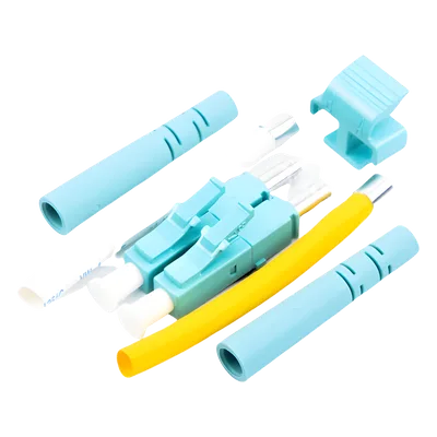 Conector de Fibra Óptica LC Duplex / Epoxi y Pulido / Multimodo / Fibra Recubierta / Color Aqua / 50 Unidades por Caja