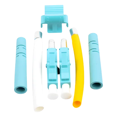 Conector de Fibra Óptica LC Duplex / Epoxi y Pulido / Multimodo / Fibra Recubierta / Color Aqua / 50 Unidades por Caja