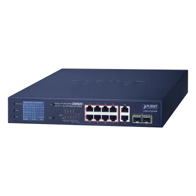 Switch PoE No Administrable / 8 Puertos Gigabit RJ45 / 2 Uplink Gigabit / 2 SFP / PoE 802.3af/at 32W / Presupuesto 120W / Extender 250 m (820 ft) / Pantalla LCD