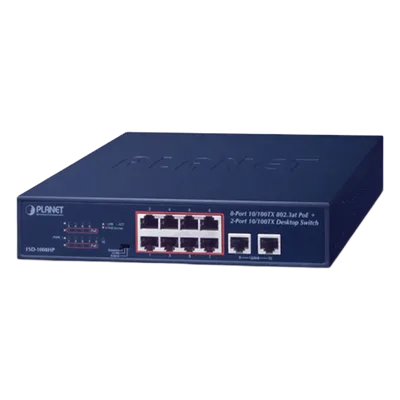 Switch de Escritorio / 8 Puertos 10/100TX PoE+ / 2 Puertos 10/100TX / 120W PoE Budget / Alcance Extendido 250m (820 pies)