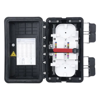 Caja de Distribución de Fibra Óptica / 96 Empalmes / IP65 Exterior / 4 Charolas / Polipropileno + Fibra de Vidrio UV / 2 Entradas 8-20mm y 5-16mm