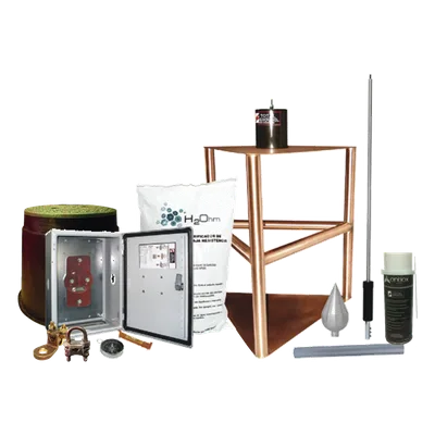 Kit de Protección Contra Tormentas Eléctricas / 200 m de Diámetro (656 pies) / Electrodo 700 A / Mejorador de Suelo 44 kg / Mástil 1.2 m (3.9 pies)