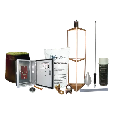 Sistema de Protección Contra Tormentas Eléctricas / 300 m (984.3 ft) de Diámetro / Punta de Aluminio de Alta Conductividad / Electrodo 1000 A / Kit con Accesorios de Instalación