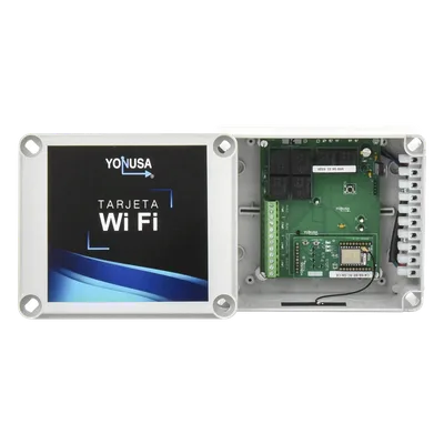 Modulo WIFI con gabinete para uso en Energizadores YONUSA/Aplicación sin costo/Activación Remota de 4 salidas tipo Relay con alta capacidad.