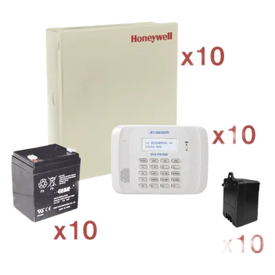Kit de 10 paneles VISTA-48LA / 8 zonas cableadas + 40 inalámbricas c/u / teclado 6162RF / batería y transformador incluidos / sin comunicador