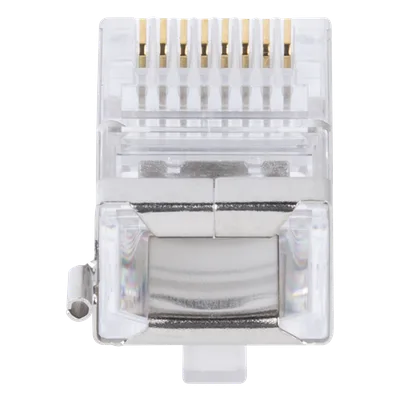 Plug Modular RJ45 Cat5e Blindado / 100 Piezas / Chapado Oro 30μ / Pin Tierra / 24AWG