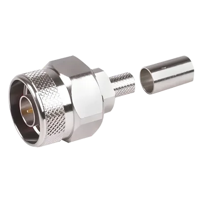 Conector N Macho Hex / Anillo Plegable / Pin Cautivo / RG-8/X, LMR-240 / 0-11 GHz / 50Ω / Ni/Au/PTFE