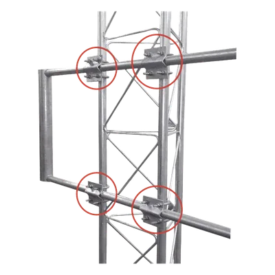 Herraje Individual Tubo-Tubo / Acero ASTM-36 / Galvanizado en Inmersión / 4 Placas / 8 Abrazaderas / 1-1/4' a 2'