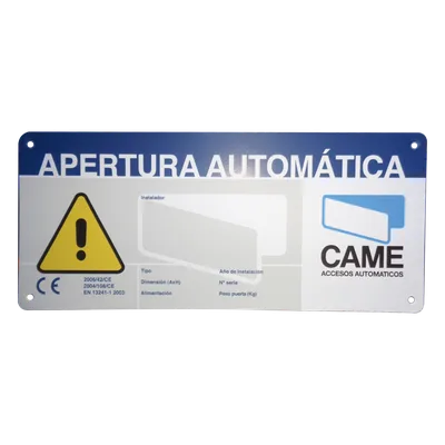 Letrero de Aviso de Peligro / 23 x 10 cm / Exterior / Puertas Automáticas / Fijación en Superficies Lisas
