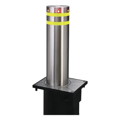 Bolardo Neumático / Acero Inoxidable 304 / Diámetro 220 mm / Altura 750 mm / Elevación 3-5 s / Resistencia Impacto 250,000 J / LED Rojo / 100 Ciclos/Hora