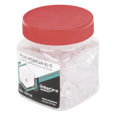 Plug Modular RJ11 / 4 Contactos / Chapado Oro 50 Micras / Paquete 100 Piezas