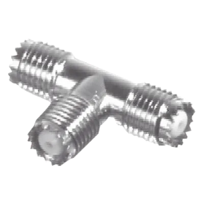 Adaptador RF en T / Triple Mini-UHF Hembra / Cuerpo Níquel / Contactos Plata / Dieléctrico Teflón